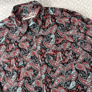 Cinch Modern Fit Mens L Black Red Paisley Western Pearl Snap Shirt Cowboy Rodeo‎